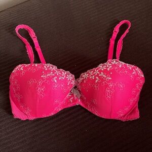 Pink Floral Lace Bra